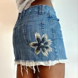 Vintage distressed handpainted embroidered mini skirt